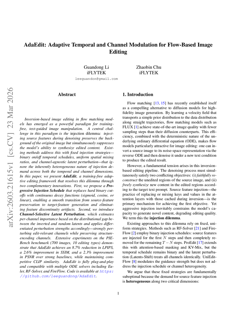 AdaEdit: Adaptive Temporal and Channel Modulation for Flow-Based Image Editing