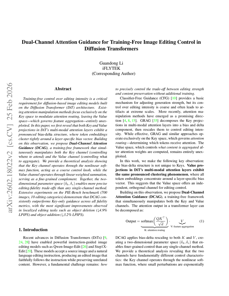 Dual-Channel Attention Guidance for Training-Free Editing Control on DiT